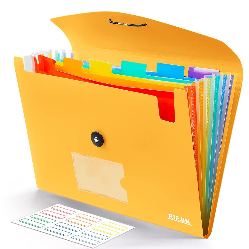 RIEJIN Accordian File Organizer 7 Pocket Expanding File Folder with Labels, Plastic Expandable File Folder for Documents Letter Size A4 Papers - Orange - Image 1